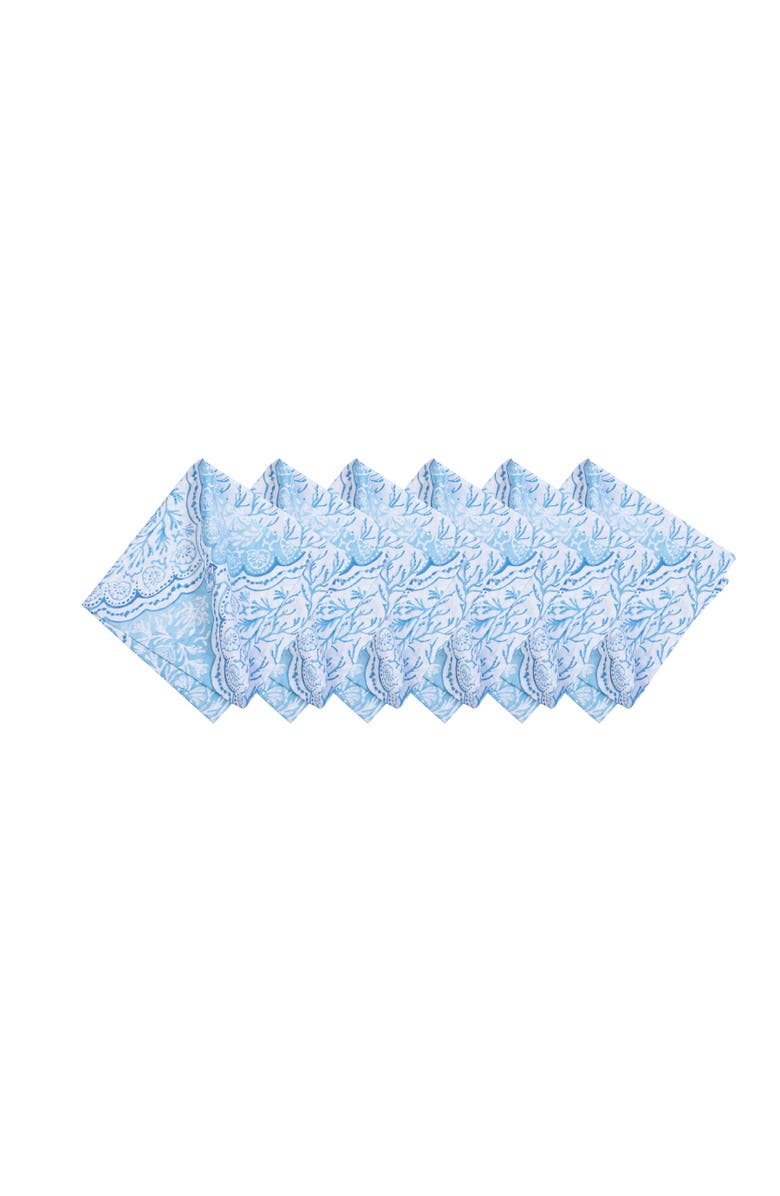 C&F Home Chinoiserie Coast Reversible Graphic Print Machine Washable Hemstitch Napkins Set of 6, Main, color, Blue