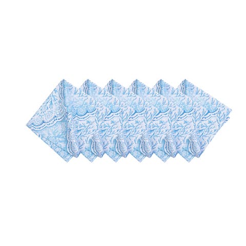 Chinoiserie Coast Reversible Graphic Print Machine Washable Hemstitch Napkins Set of 6