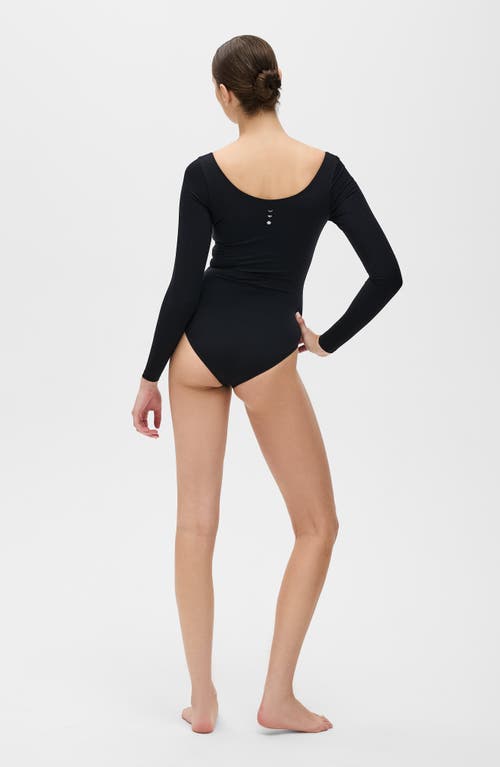 Elastique Athletics Iconic Microperle Long Sleeve Bodysuit In Black