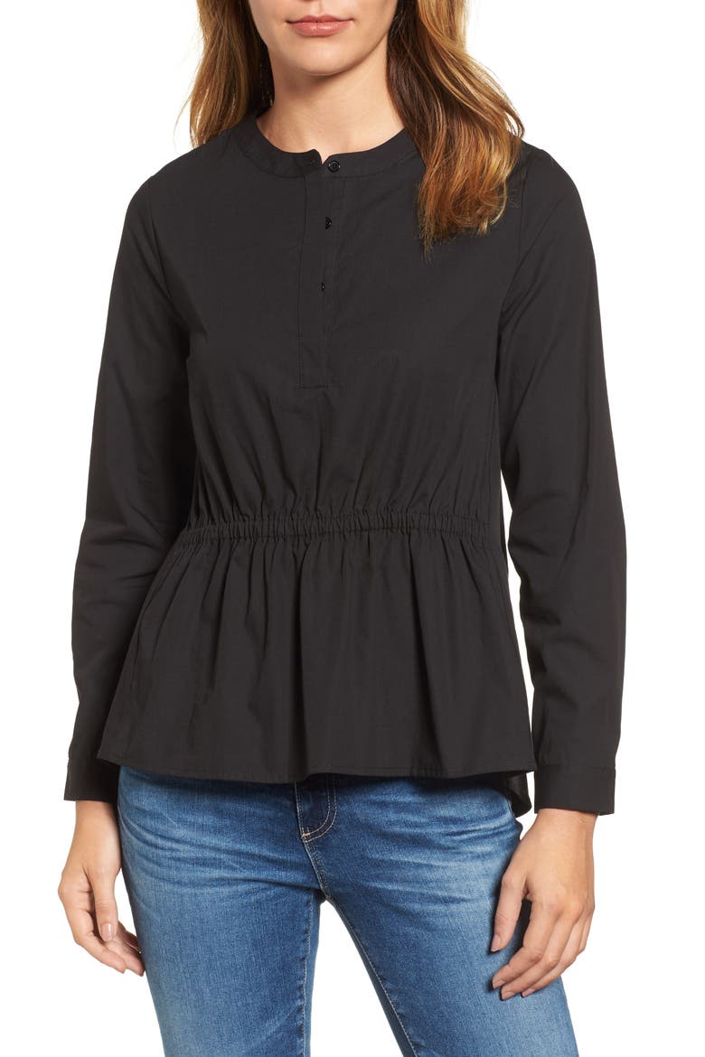 Cinched Front Peplum Top, Main, color, BLACK