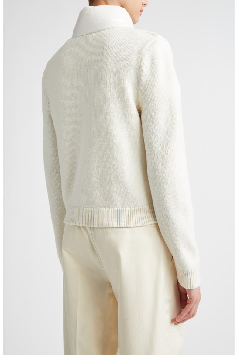 Mixed Media Quilted Down Puffer Cardigan, Alternate, color, SILK WHITE