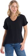 Wilt Deep V-Neck Ruched Sleeve Tee