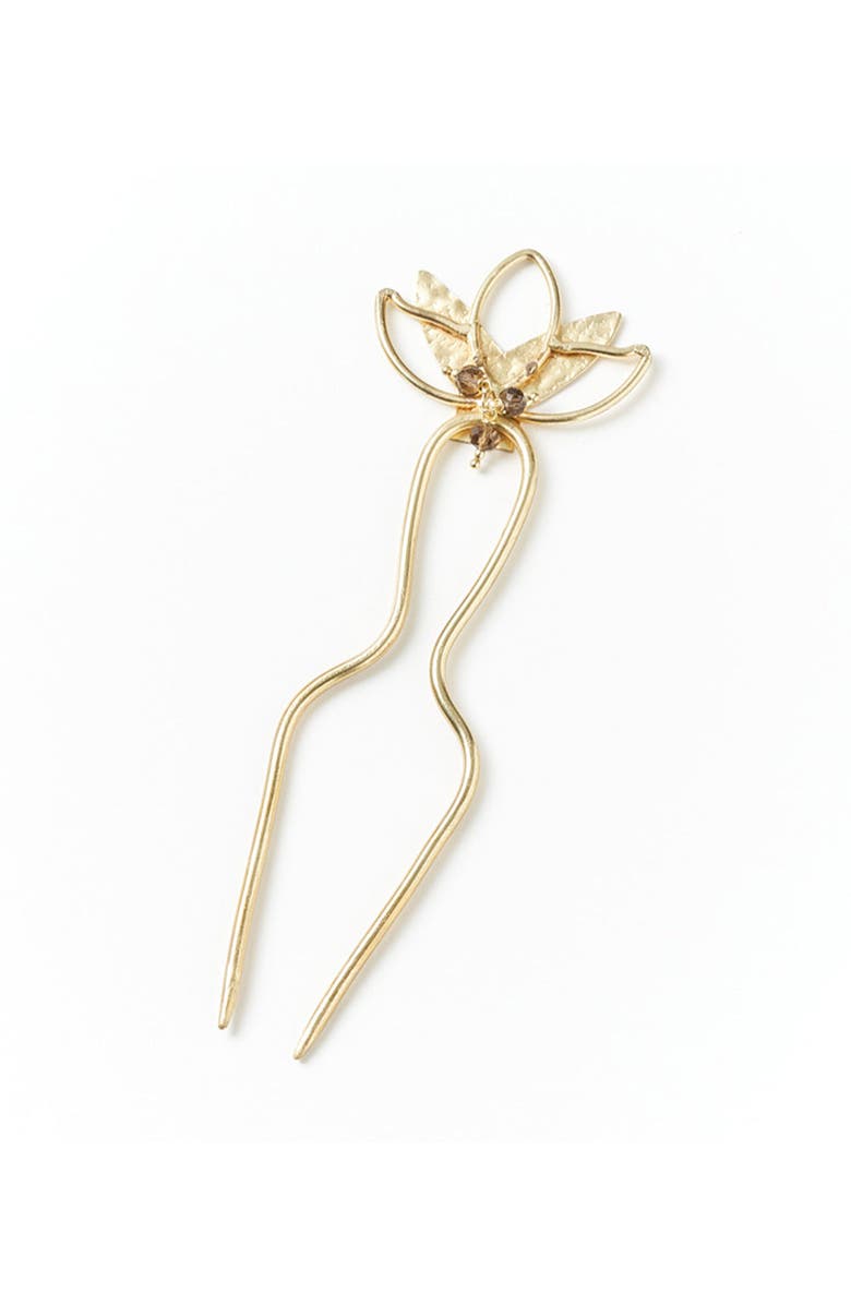 Matr Boomie Kairavini Lotus Hair Pin, Main, color, Metallic Gold