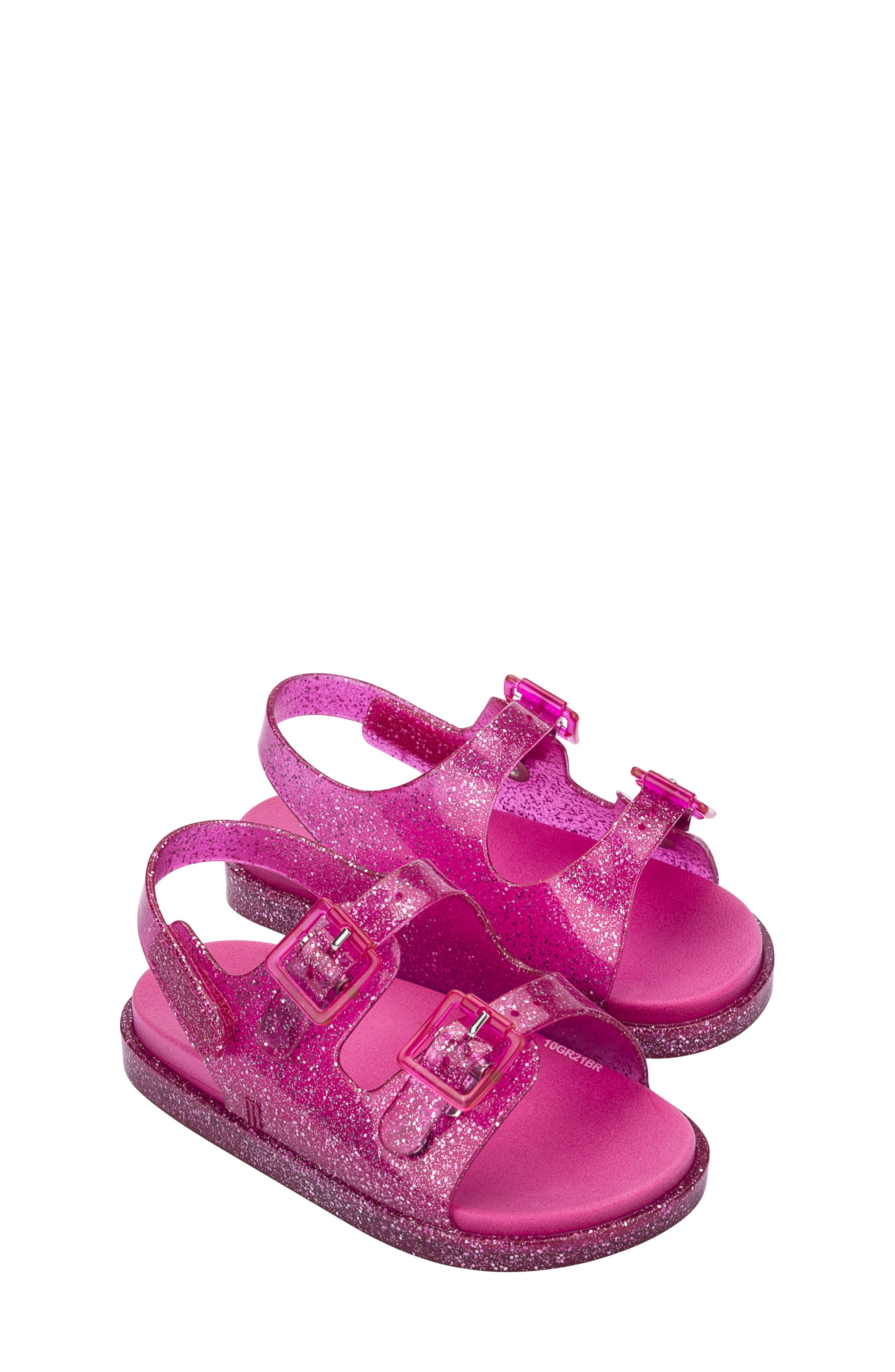 Mini Melissa Buckle Strap Sandal, Main, color, PINK GLITTER MIX