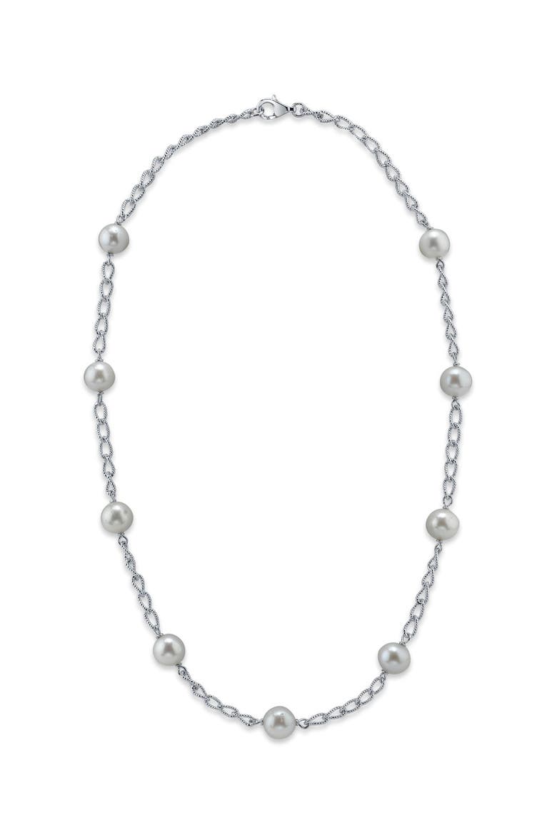 White Freshwater Pearl Tincup Braided Necklace, Main, color, Sterling Silver Chain