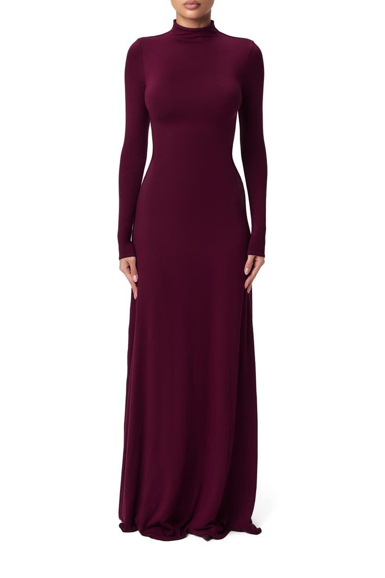 Funnel Neck Long Sleeve Dress, Main, color, DARK PLUM