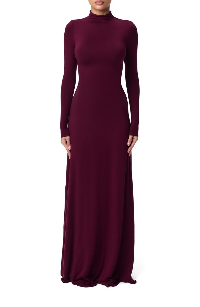 Naked Wardrobe Funnel Neck Long Sleeve Dress, Main, color, Dark Plum