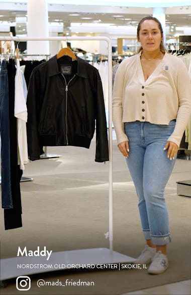 Faux Leather Bomber Jacket with Faux Shearling Collar