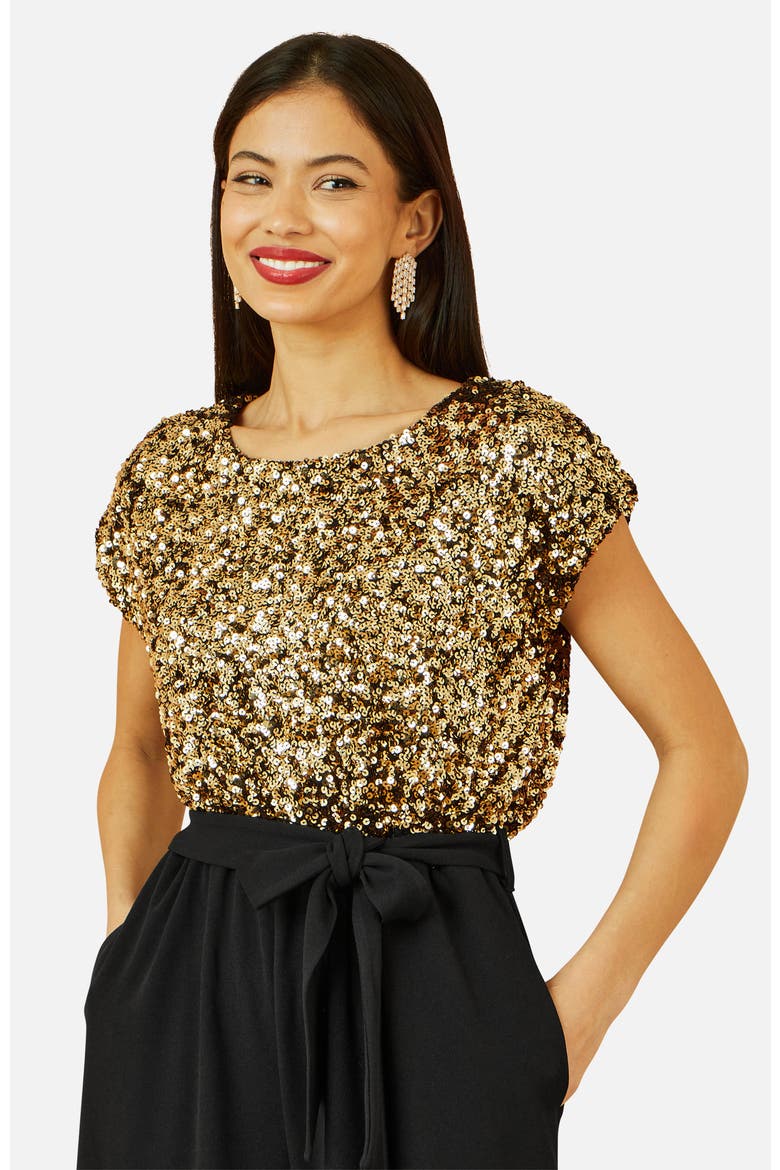 Sequin Top Stretch Jumpsuit, Alternate, color, Gold