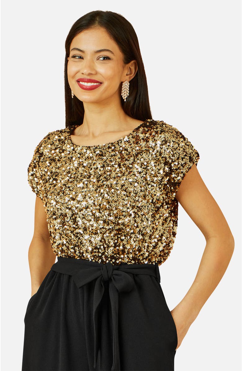 Yumi Sequin Top Stretch Jumpsuit, Alternate, color, Gold