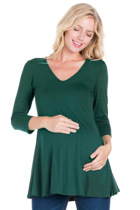 Three Quarter Sleeve V-neck Maternity Tunic Top