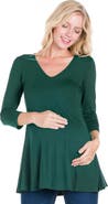 24seven Comfort Apparel Three Quarter Sleeve V-neck Maternity Tunic Top