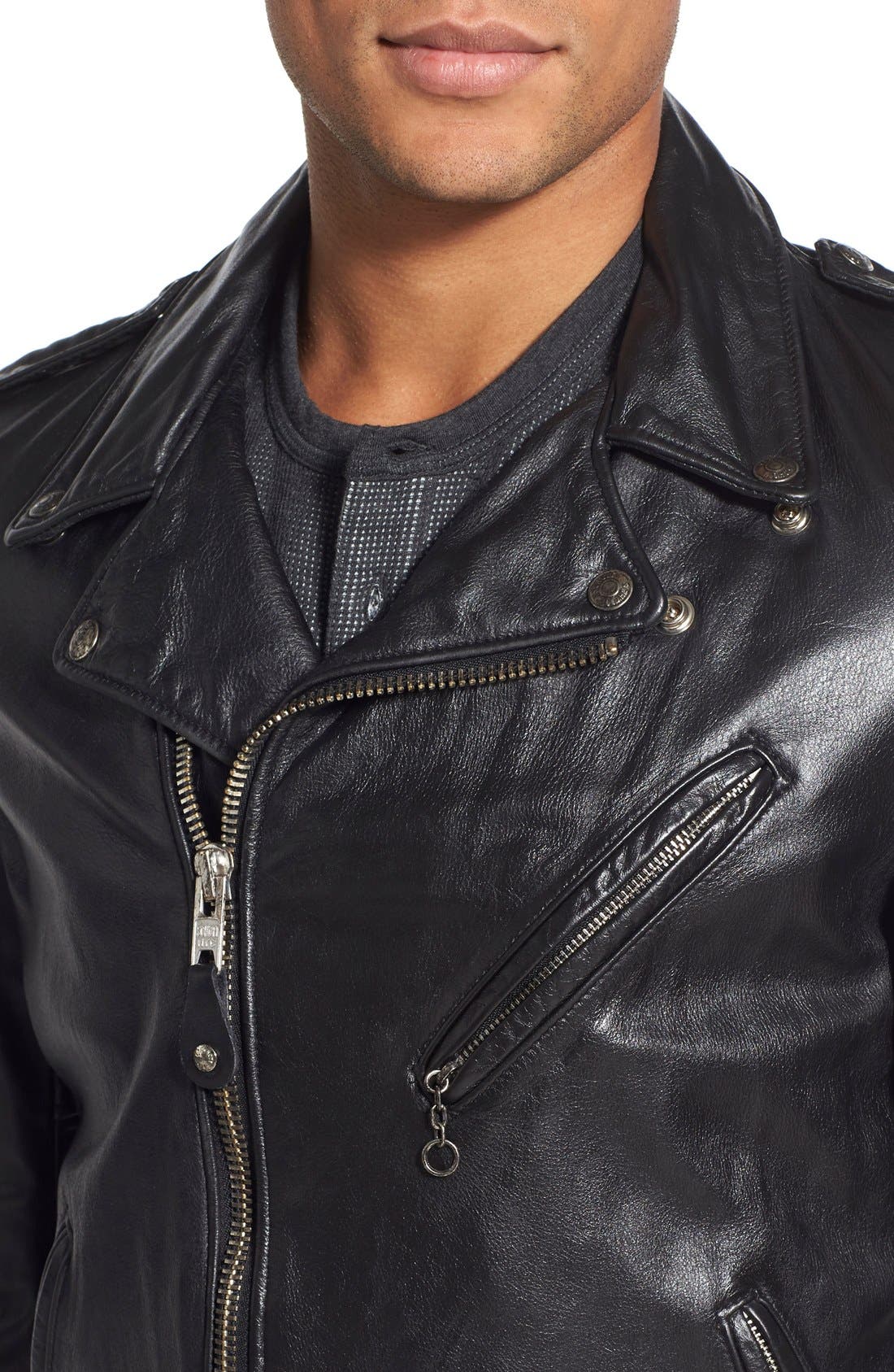 Schott NYC Hand Vintaged Cowhide Leather Motorcycle Jacket — фото 7