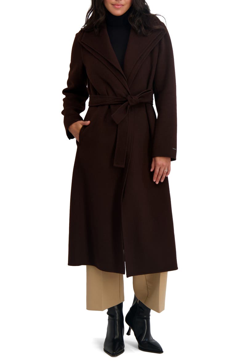 Elliot Tie Waist Wool Blend Coat, Main, color, CHOCOLATE