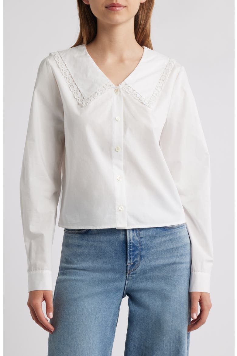 The Charm Sailor Collar Cotton Poplin Button-Up Shirt, Main, color, WHITE