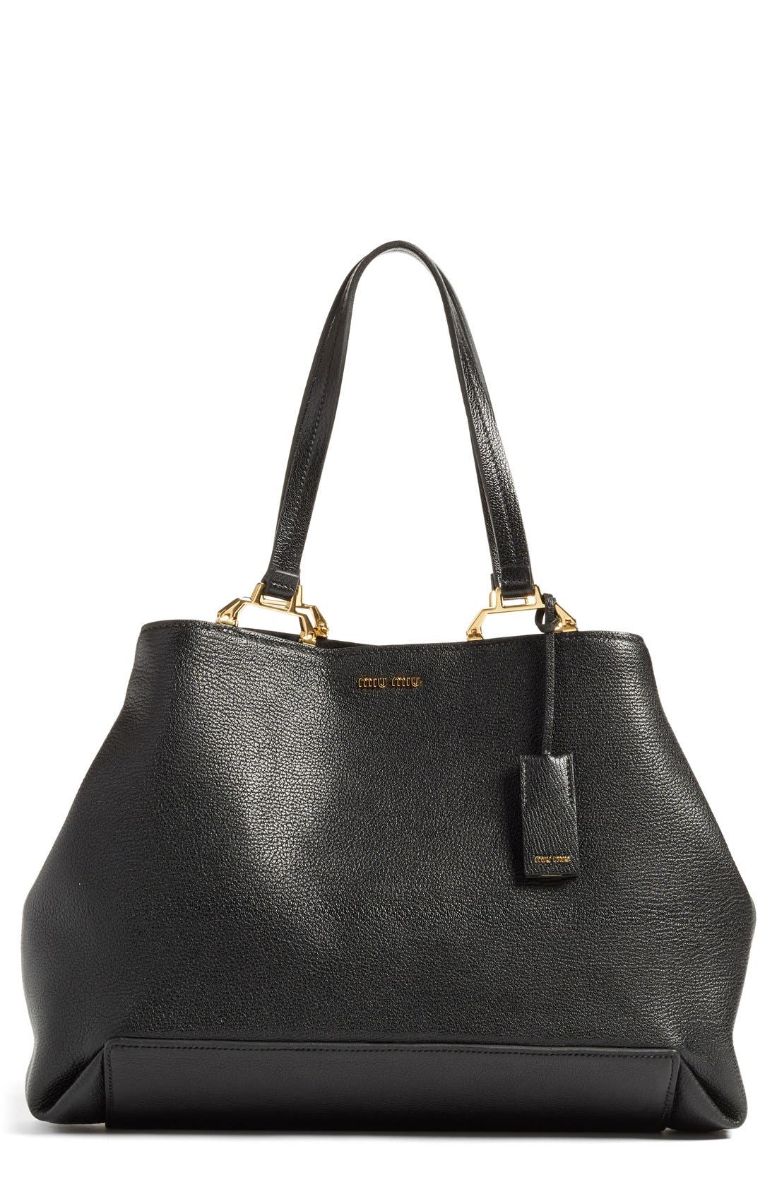 Miu Miu 'Madras' Goatskin Leather Tote, Main, color, 