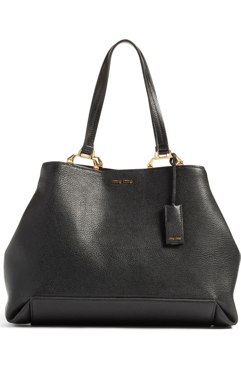 Miu Miu 'Madras' Goatskin Leather Tote, Main, color,