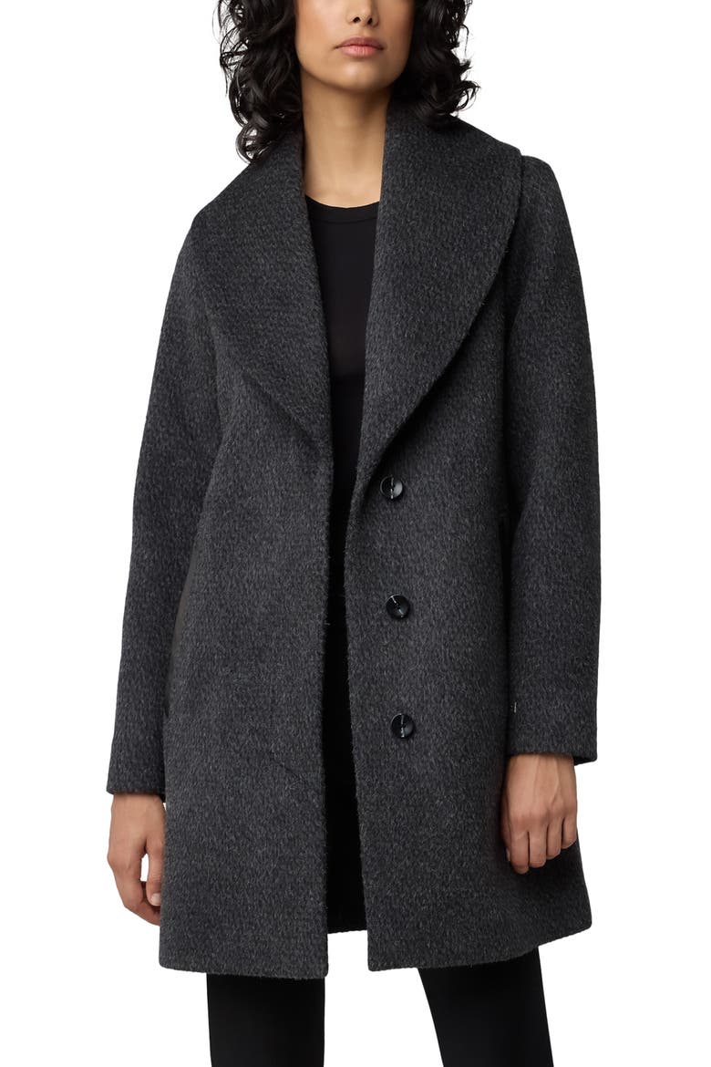 Lolli Classic Fit Wool Blend Coat with Removable Leather Bib, Alternate, color, BLACK