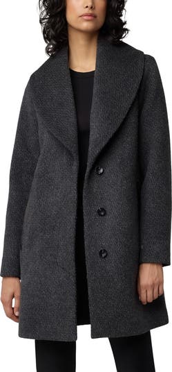 Lolli Classic Fit Wool Blend Coat with Removable Leather Bib