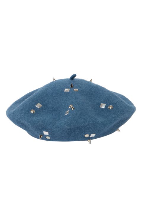 Studded Wool Blend Beret