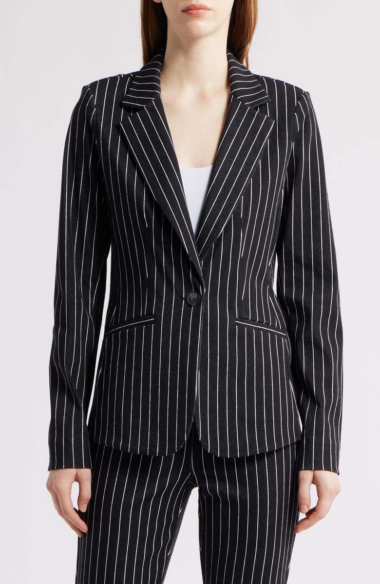 NIC+ZOE Railroad Stripe Stretch Blazer, Main, color, Black Multi