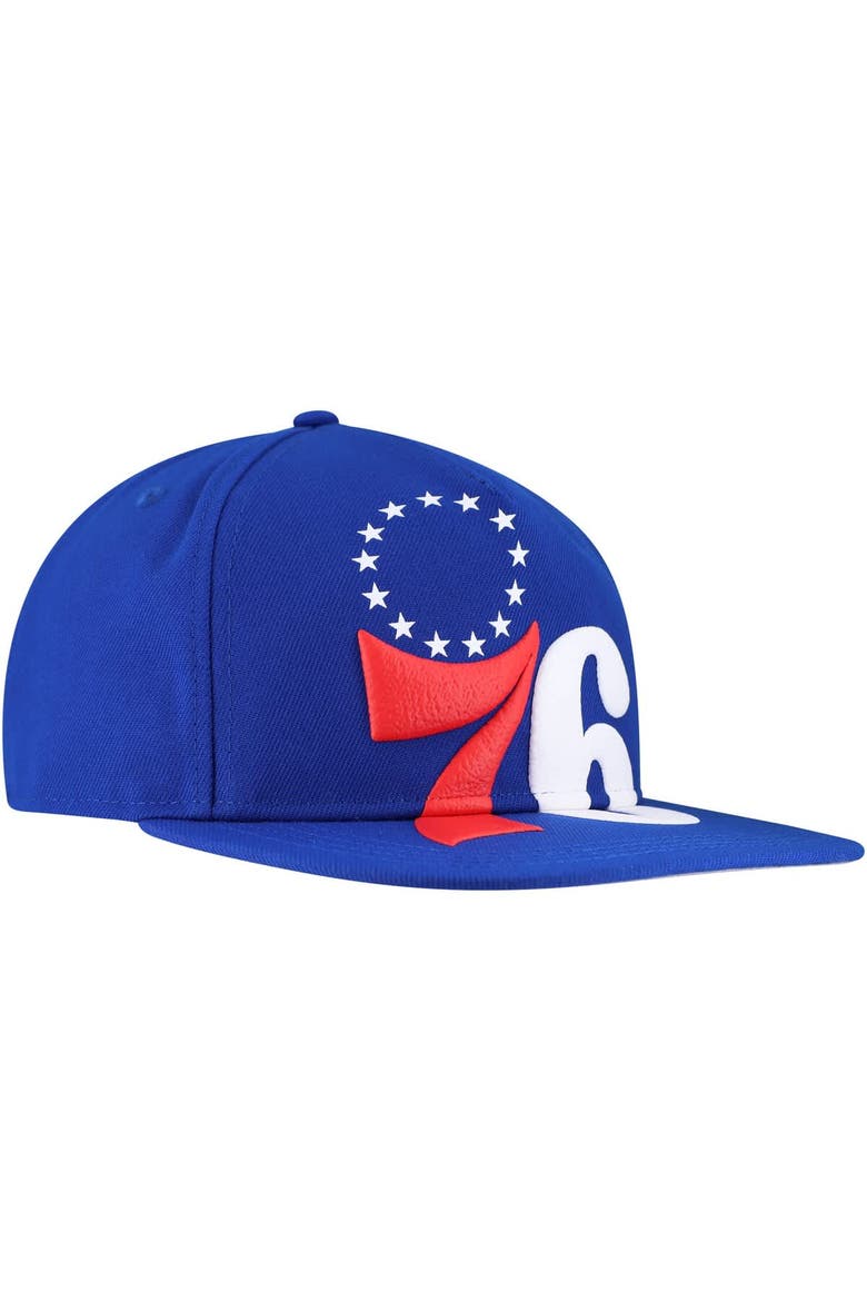 Men's New Era Royal Philadelphia 76ers Oversized Puff Print Logo Golfer Snapback Hat, Alternate, color, Royal