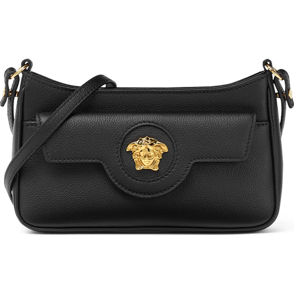 Versace Mini Medusa Leather Shoulder Bag In Black Gold