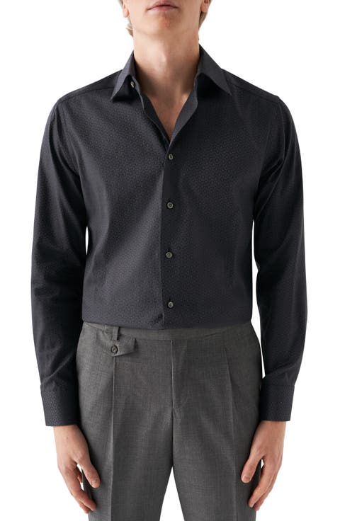 Slim Fit Floral Cotton Jacquard Dress Shirt (Regular & Big)