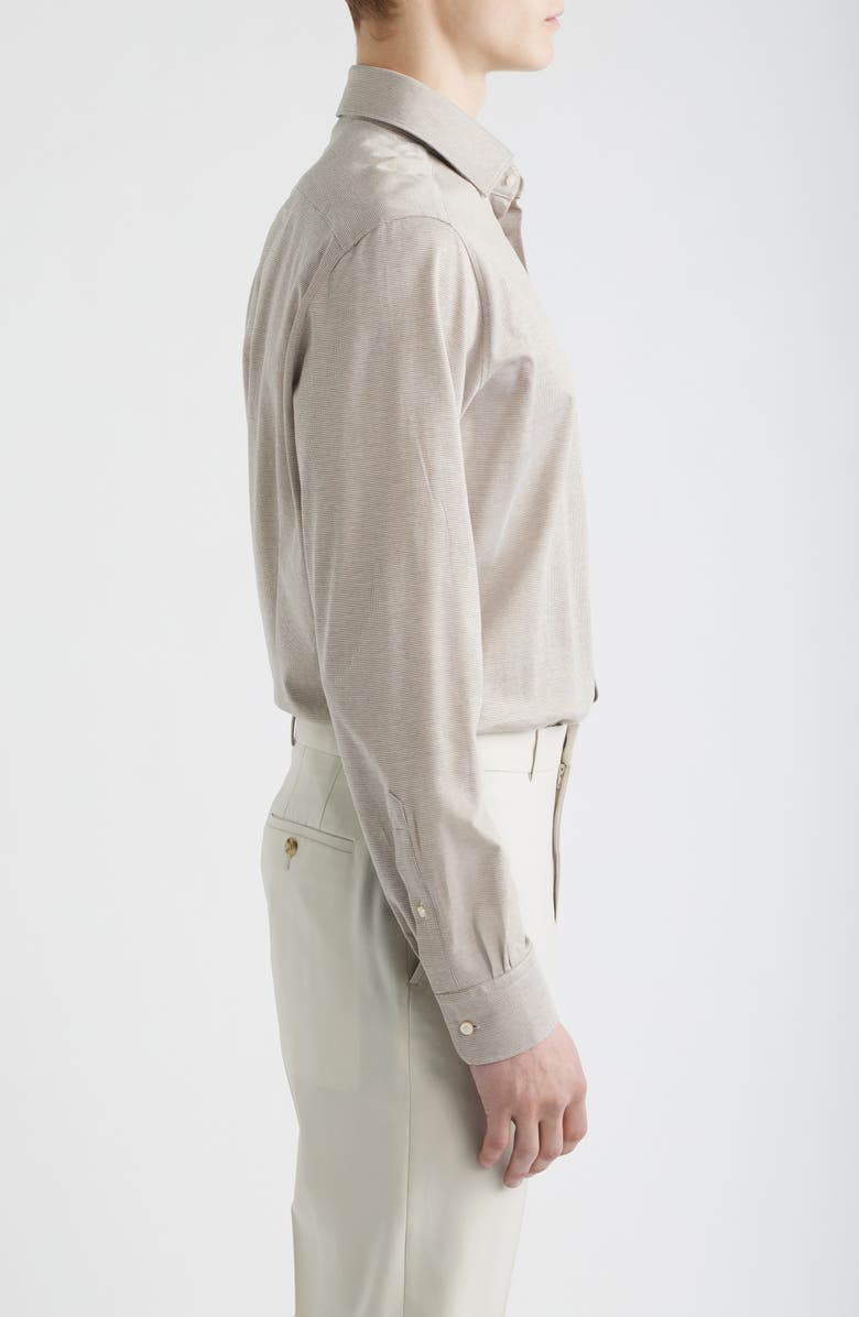 Emanuel Berg Premium Modern Fit Microhoundstooth Cotton Jersey Dress Shirt, Alternate, color, Light Beige