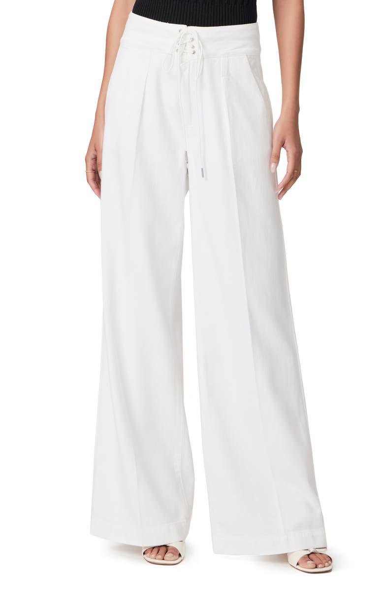 PAIGE Harper Lace-Up Waist Wide Leg Jeans, Main, color, Boss White