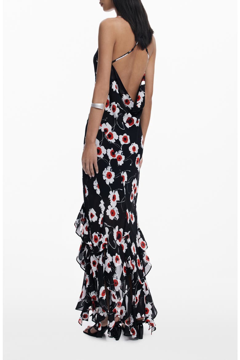 Ruffle Print Sleeveless Maxi Dress, Alternate, color, BLACK