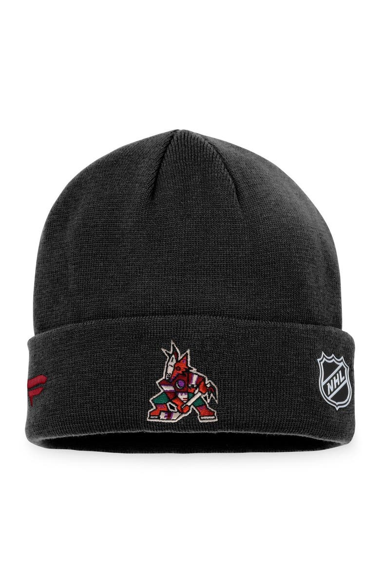 FANATICS Men's Fanatics Branded Black Arizona Coyotes Authentic Pro Rink Cuffed Knit Hat, Alternate, color, Black