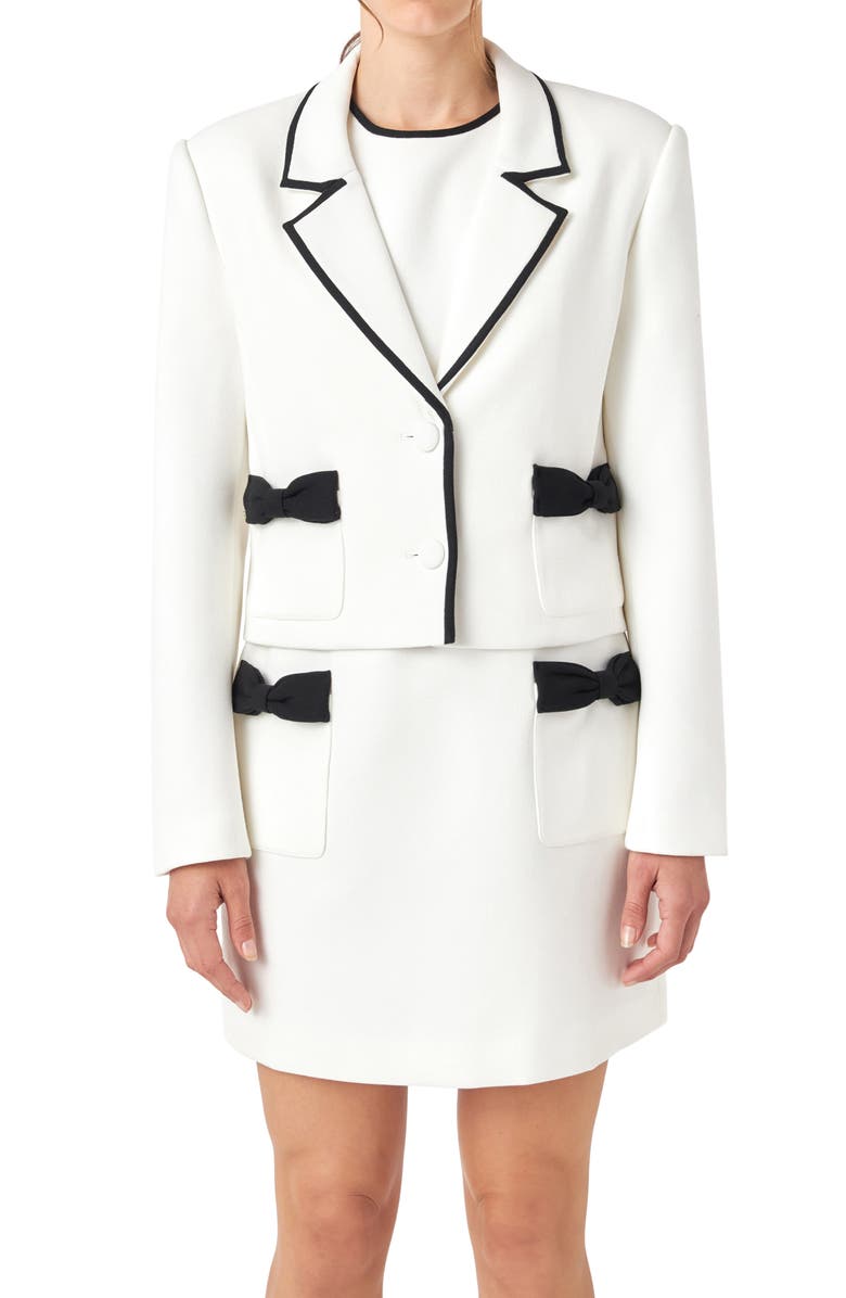 English Factory Bow Contrast Blazer, Alternate, color, Ivory/ Black