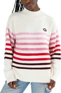 LUSSO Women's Lusso  White Georgia Bulldogs Simone Striple Mock Neck Oversized Pullover Sweater