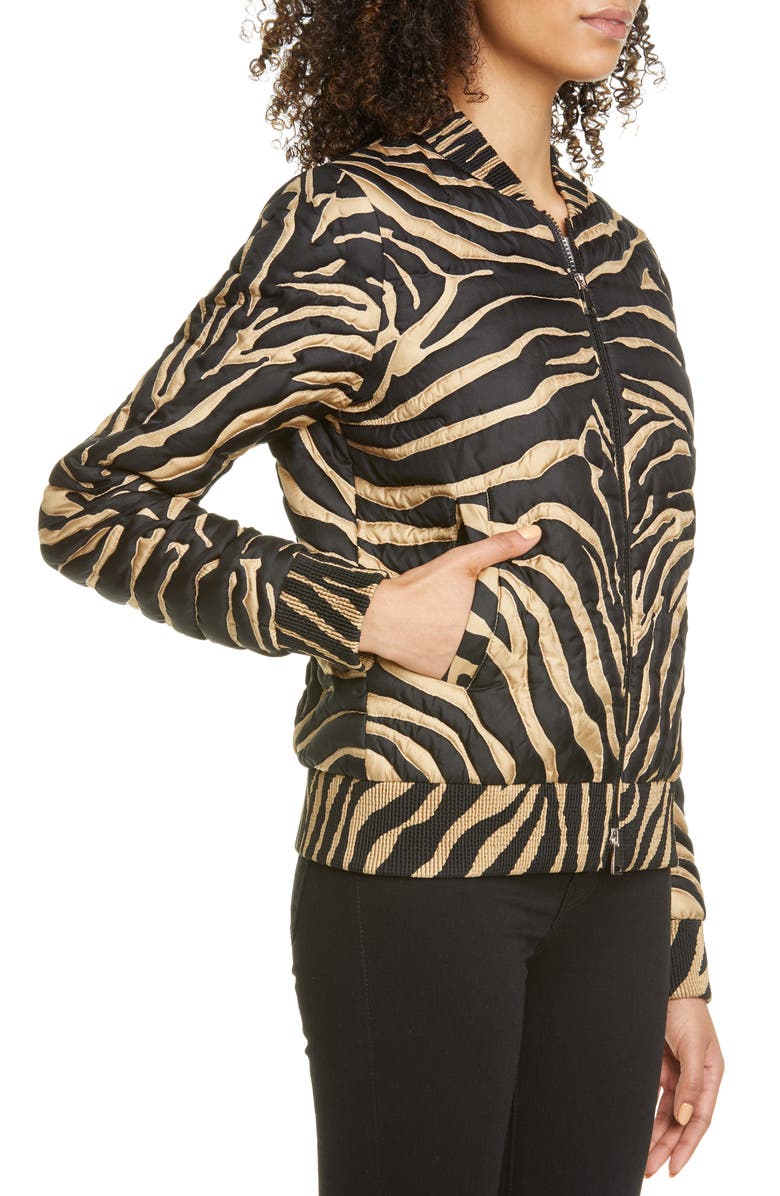 Moncler Abricot Zebra Stripe Quilted Silk Bomber Jacket, Alternate, color, 