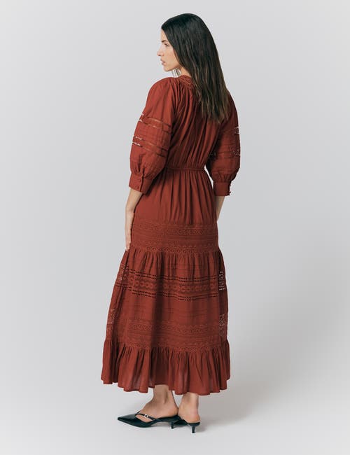 Ghost London Leoni Lace Trim Cotton Midi Dress In Brown