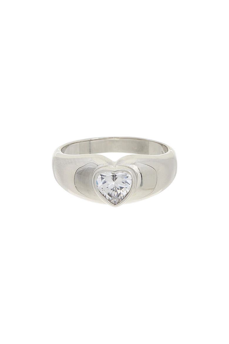 Cubic Zirconia Heart Ring, Main, color, WHITE GOLD
