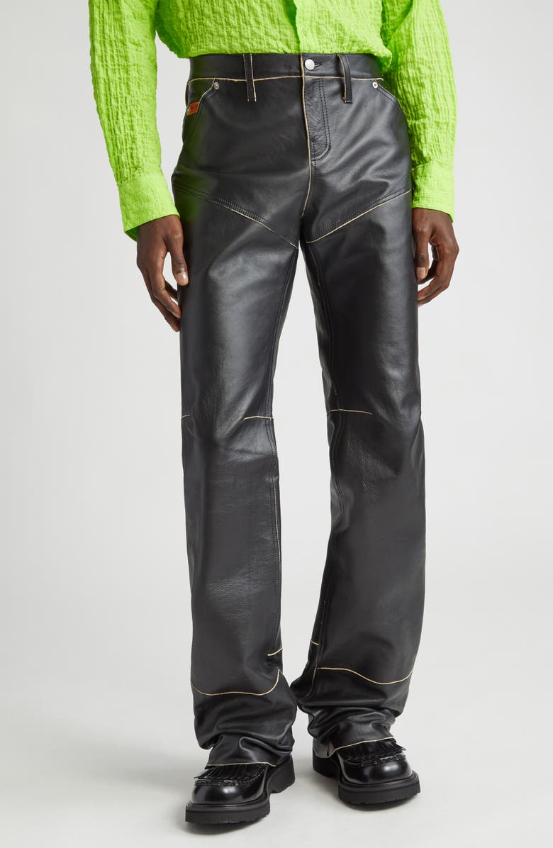 Martine Rose Backstrap Paneled Leather Slim Leg Pants, Main, color,