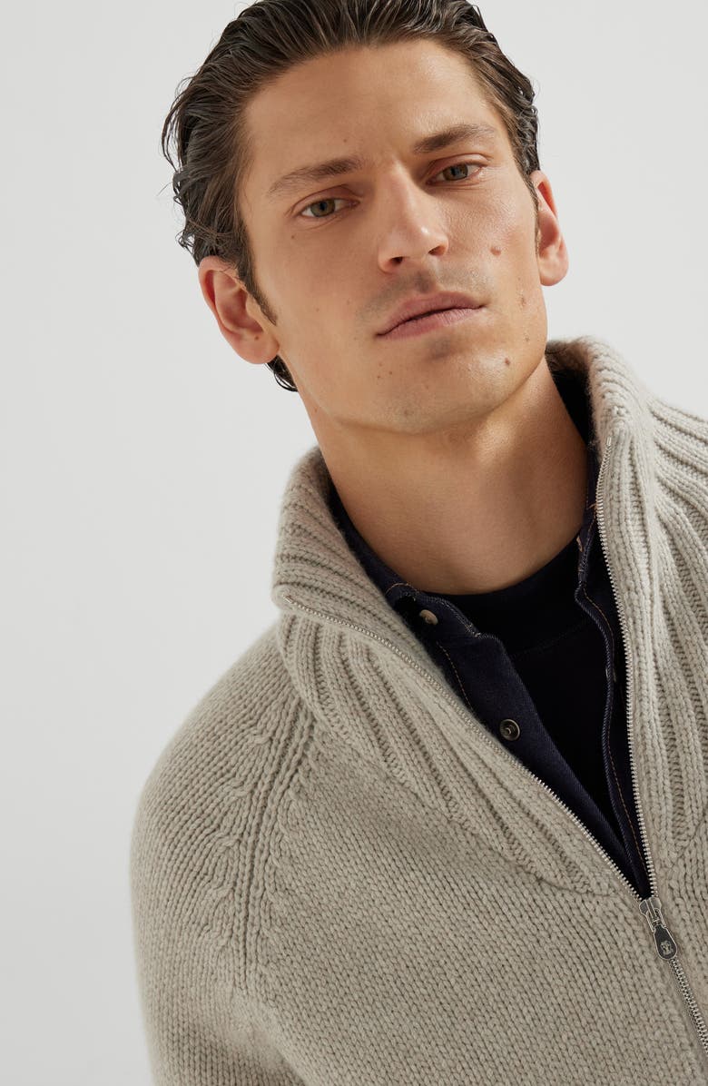 Brunello Cucinelli Knit jacket with padding, Alternate, color, Salt