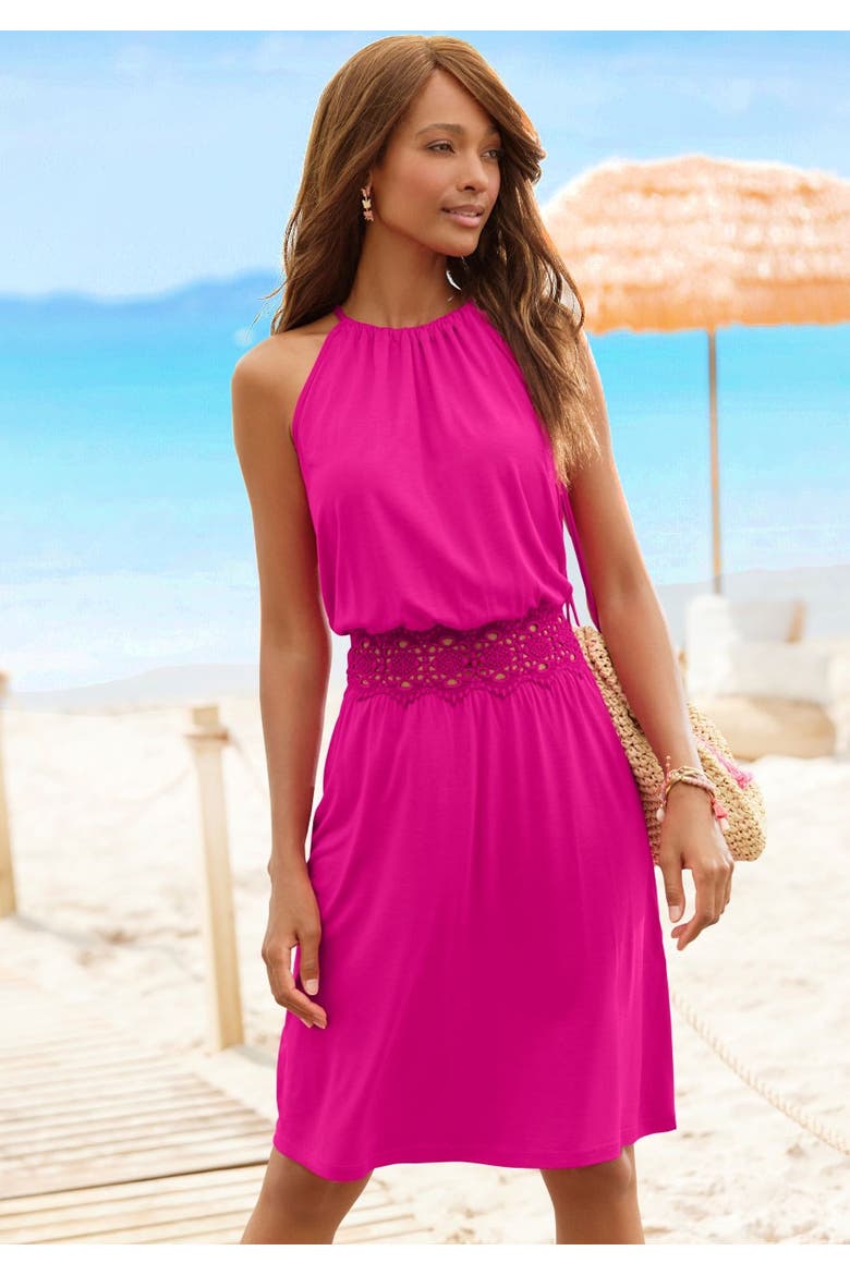 Crochet Detail Dress, Alternate, color, Pink