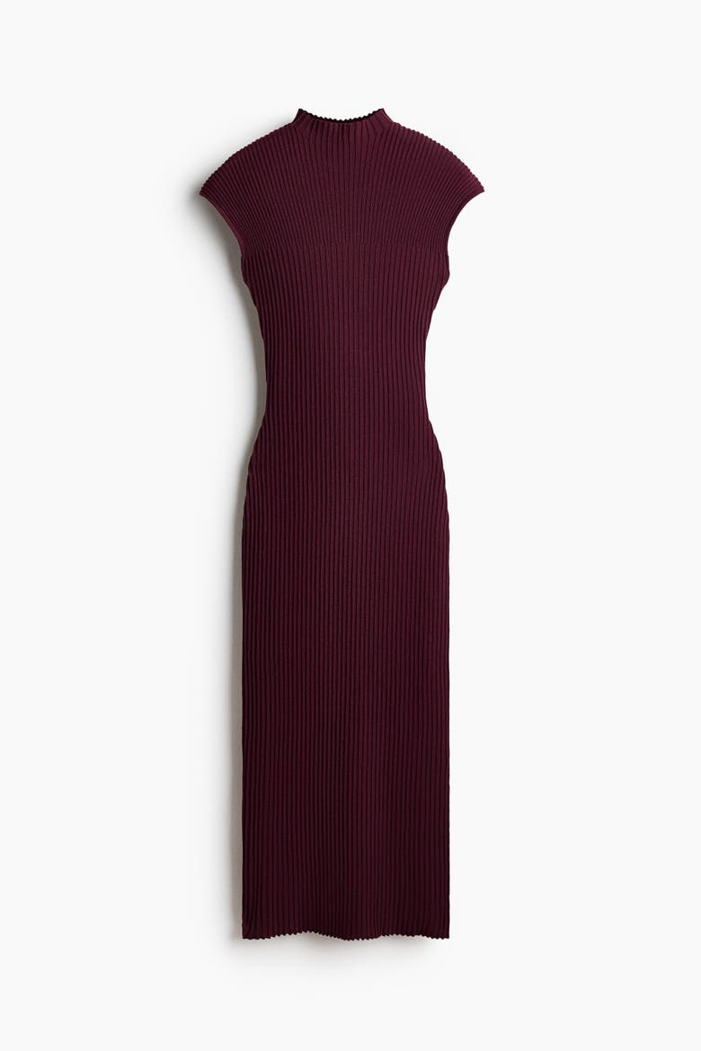 Rib-Knit Mock Turtleneck Dress, Alternate, color, Burgundy