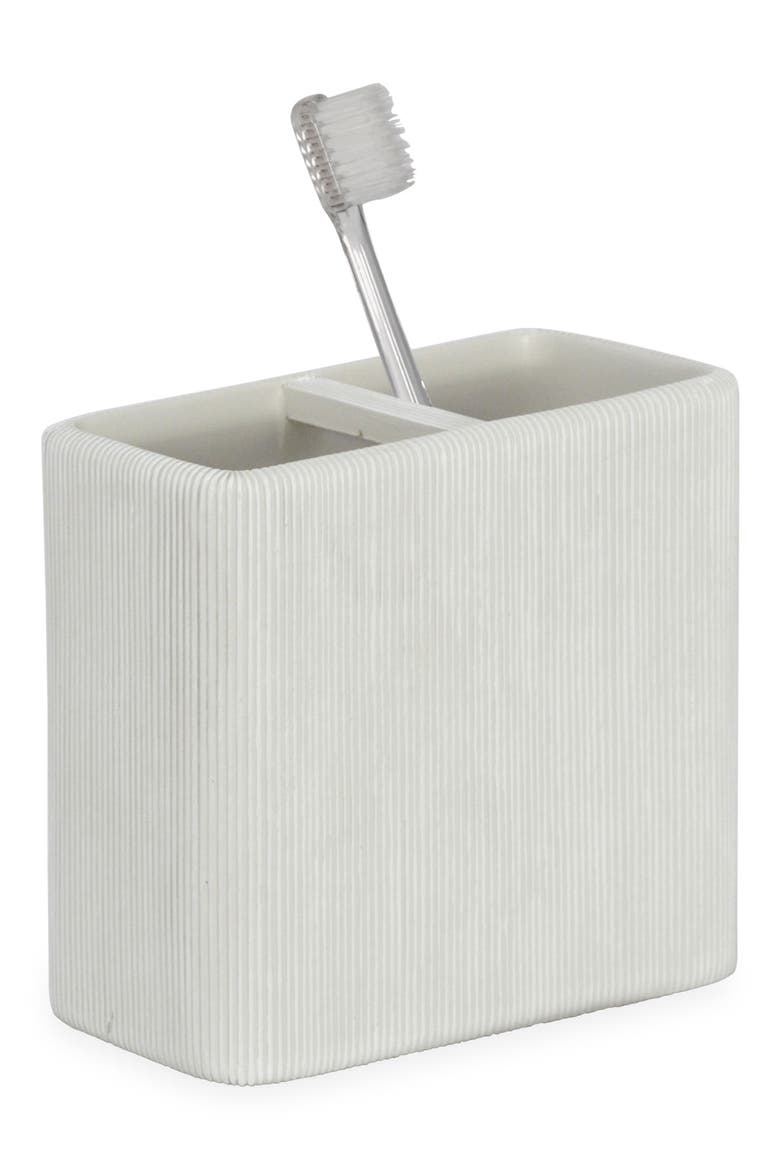 Fine Lines Ceramic Toothbrush Holder, Main, color, WHITE