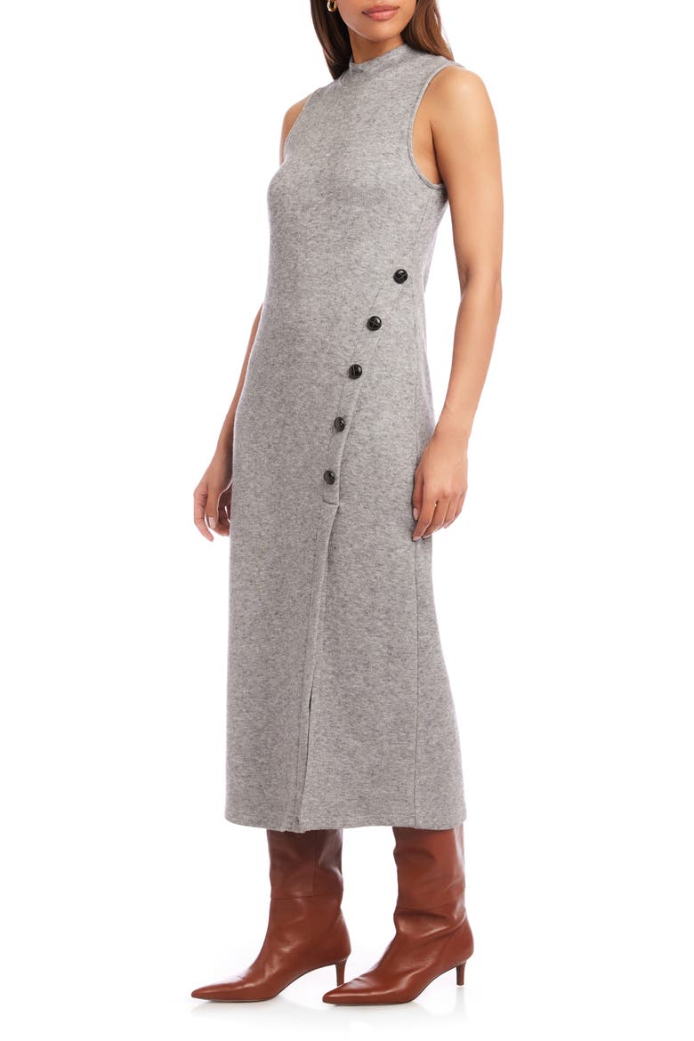Lauren Button Detail Sleeveless Dress, Alternate, color, GRAY