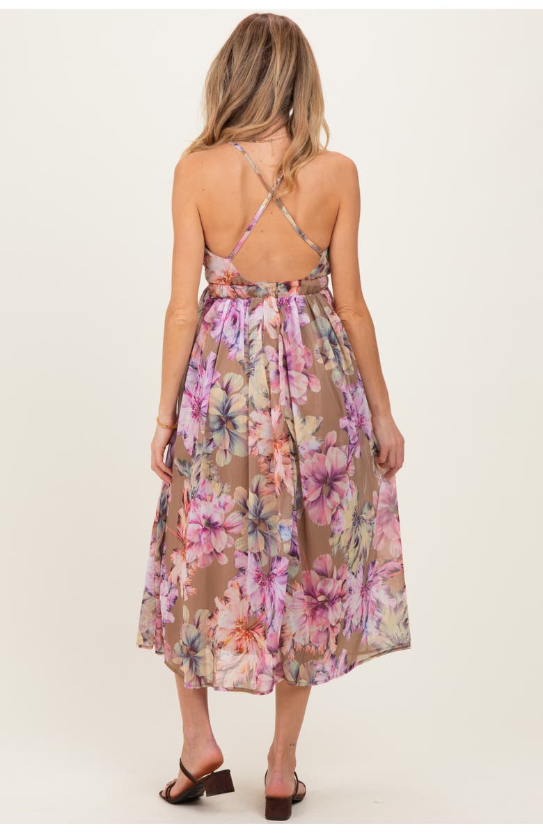 PinkBlush Floral Open Back Midi Dress, Alternate, color, Mocha