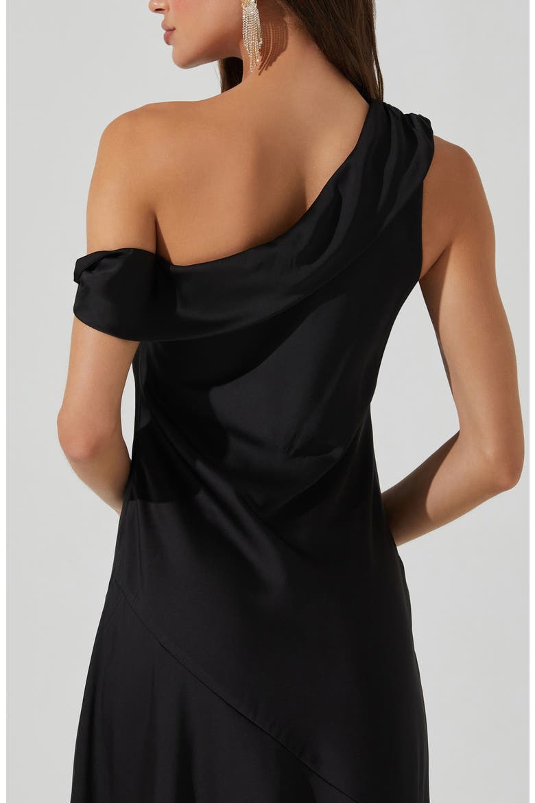 Orissa One-Shoulder Satin Midi Dress, Alternate, color, BLACK