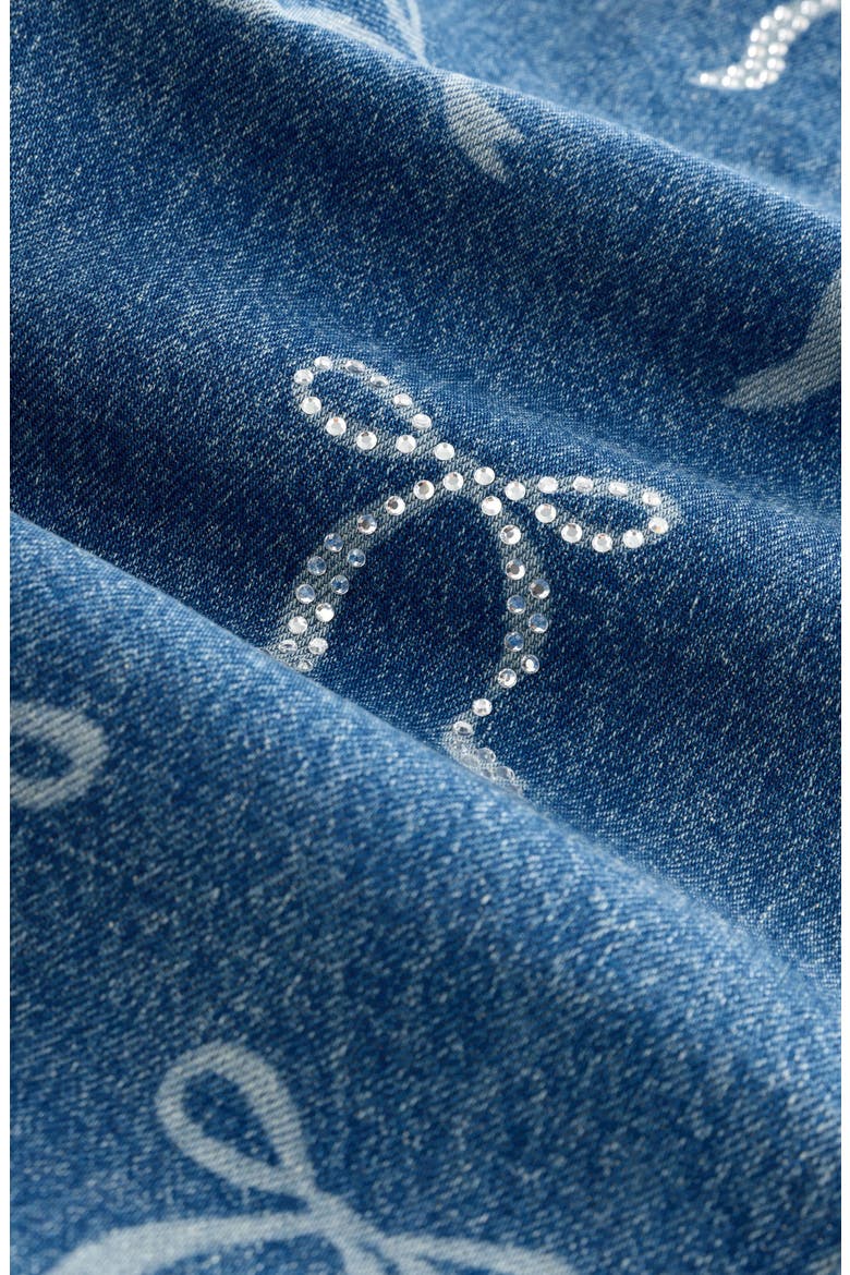 Kids' Sequin Bow Barrel Jeans, Alternate, color, BLUE