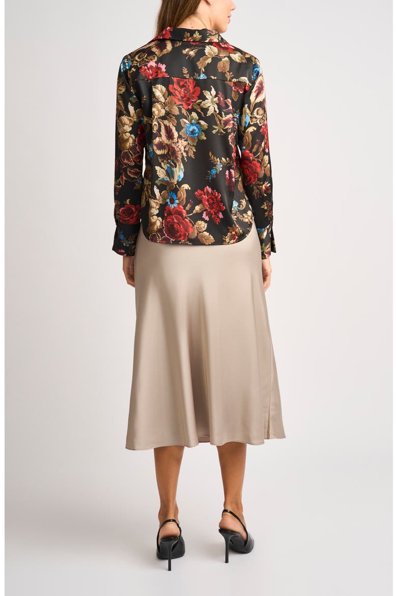 Floral Split Neck Top, Alternate, color, RICH BLACK 060
