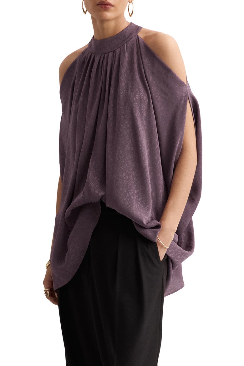 Cold Shoulder Satin Top, Alternate, color, PURPLE