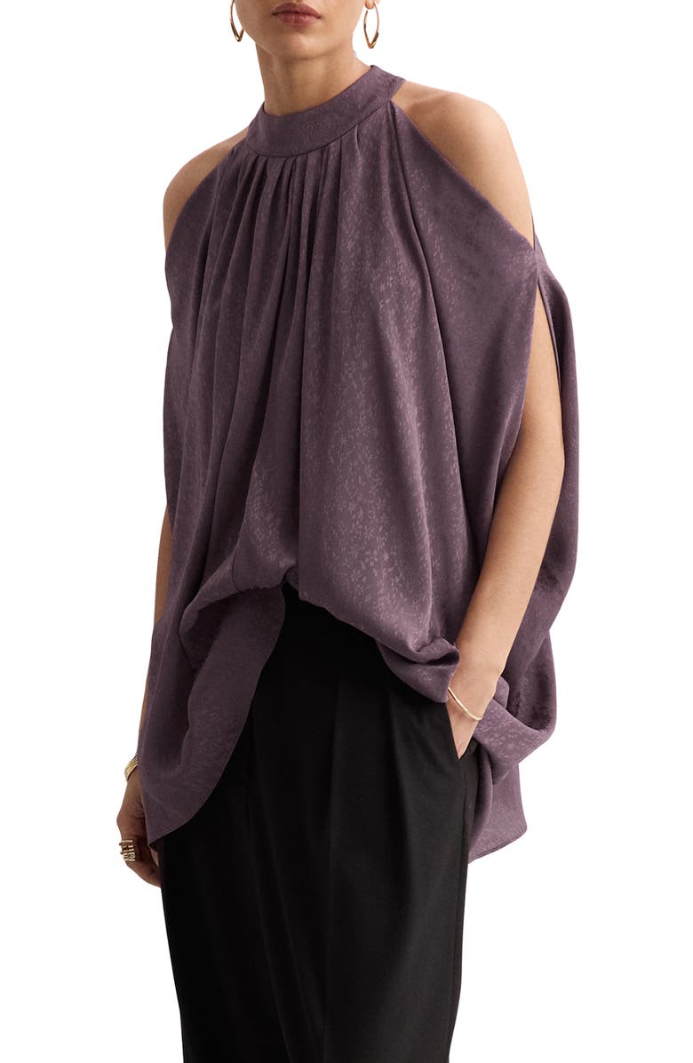 MANGO Cold Shoulder Satin Top, Alternate, color, Purple