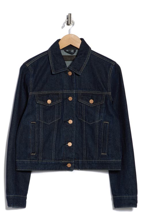 Blanknyc Metallic Weave Denim Trucker Jacket In Blue